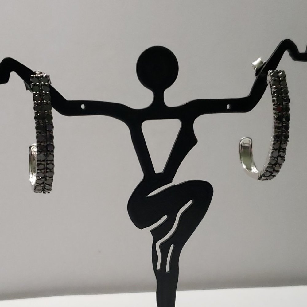 2ct Black Diamond SS J Hoop Earrings